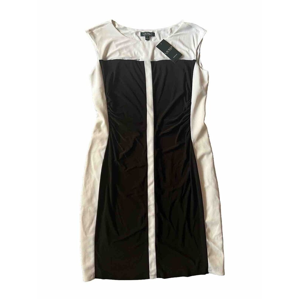 NWT Lauren Ralph Lauren Black & White Color Block Dress Size 16